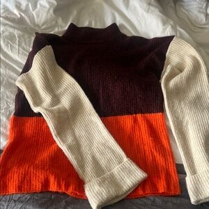 Colorblock Sweater - Orange, Cream, and Plum